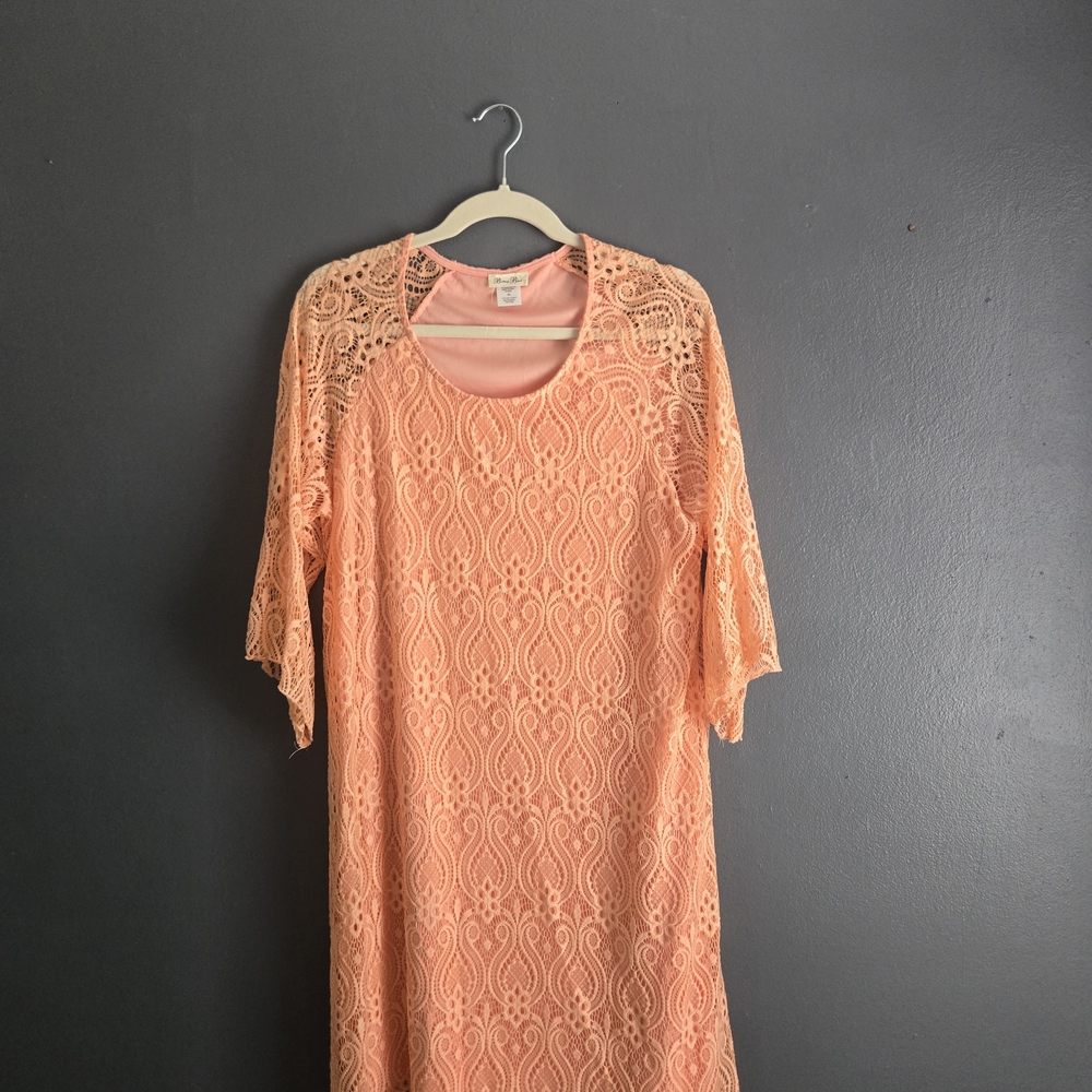 Lace Romantic Soft Girl Sheath 3/4 Sleeve Peach XL Dress - Picture 7 of 7
